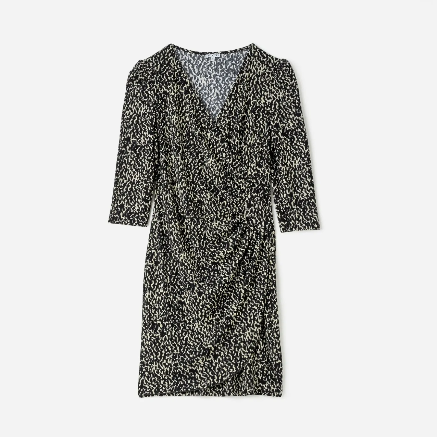 Robe TEXTO noire drapée à imprimé animalier