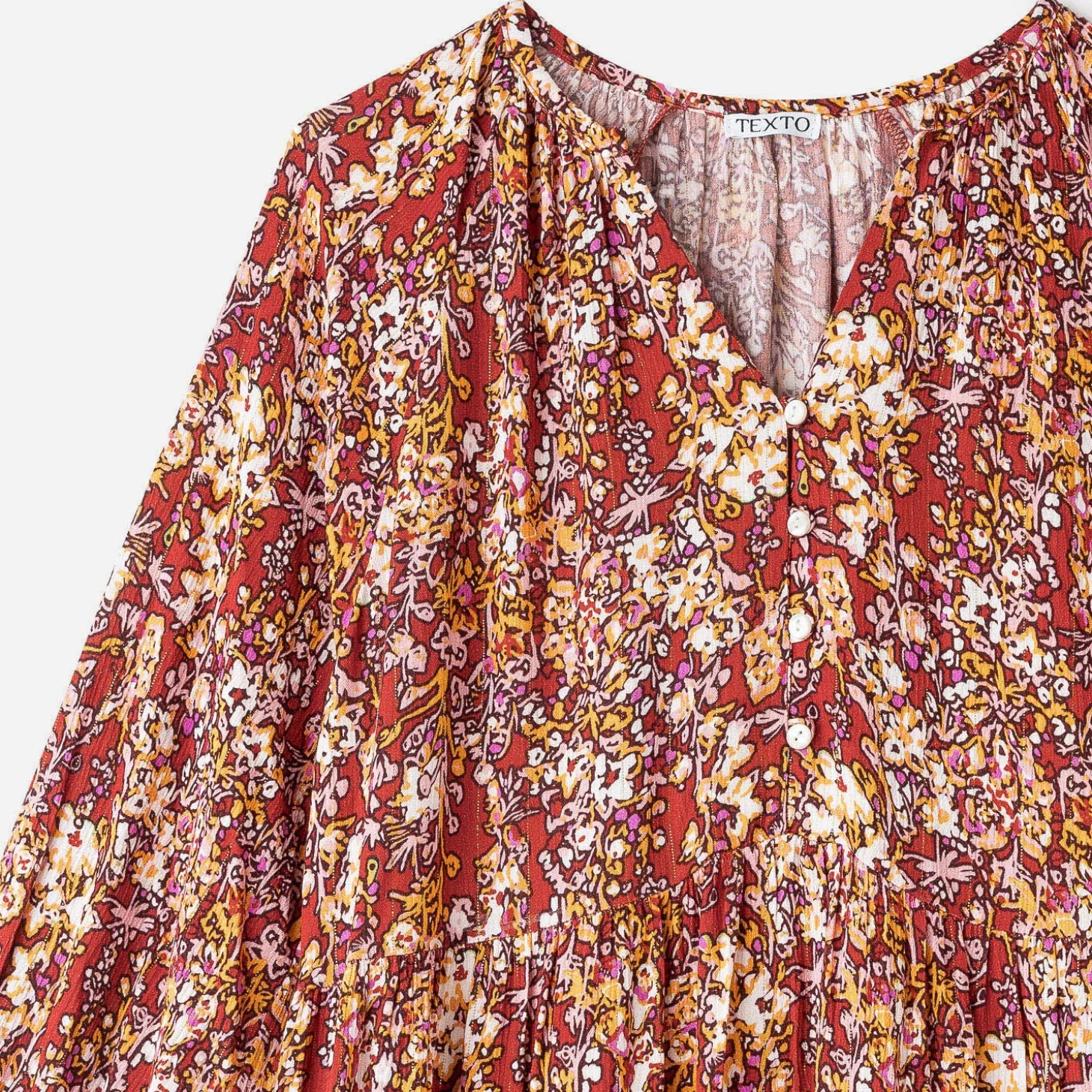 Robe TEXTO rouille à imprimé fleuri