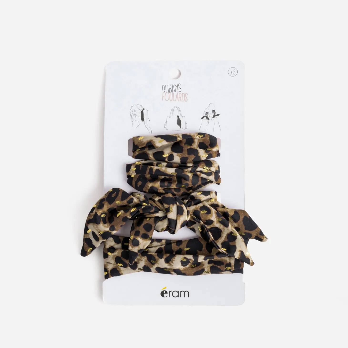Rubans-foulards beige à motif léopard