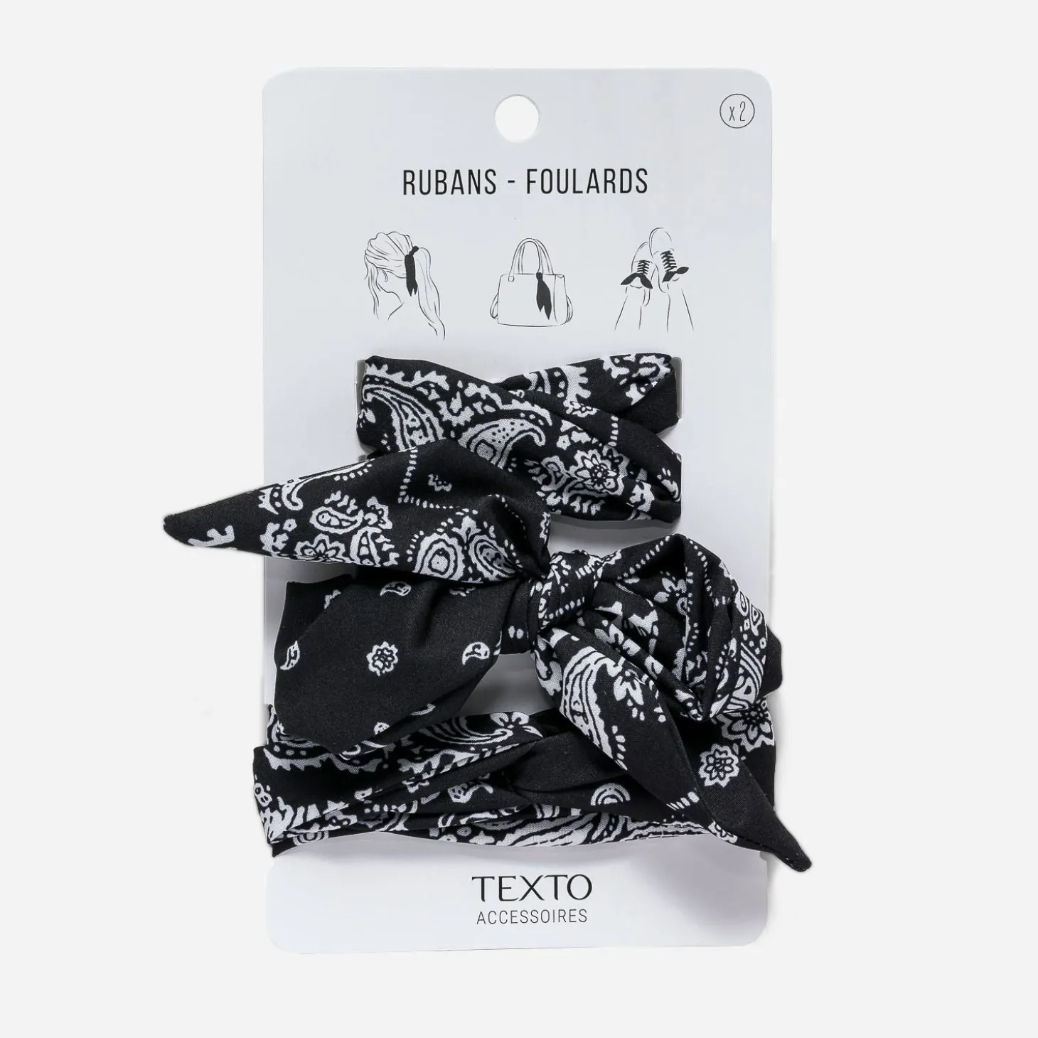 Rubans-foulards TEXTO noirs imprimé cachemire