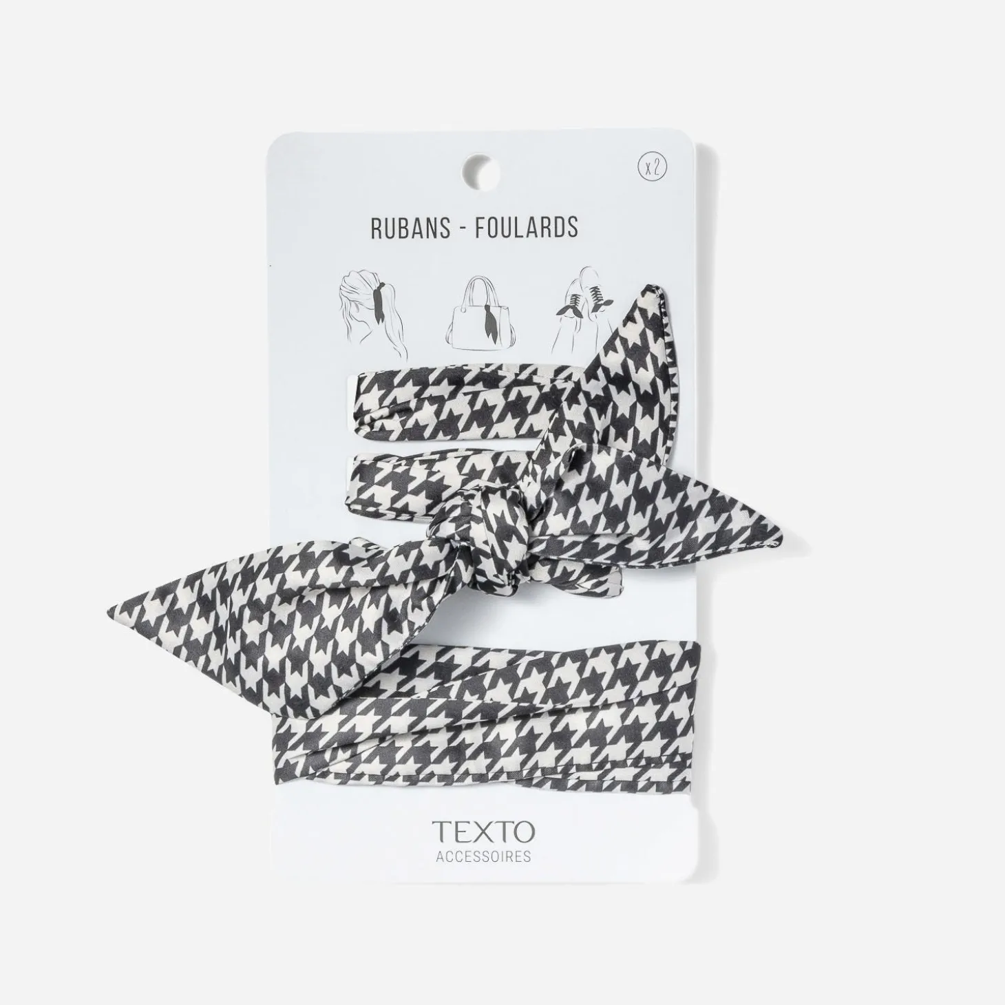 Rubans-foulards TEXTO noirs à motif pied-de-poule