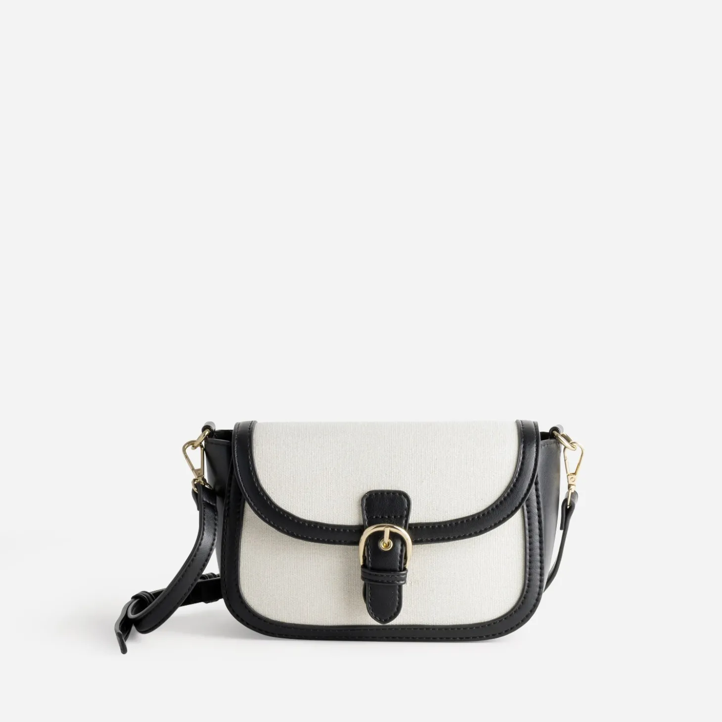 Sac à main bi-matière noir et textile beige