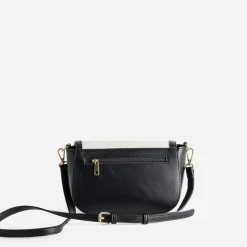 Sac à main bi-matière noir et textile beige