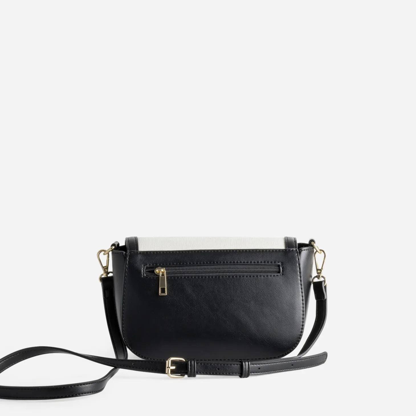 Sac à main bi-matière noir et textile beige