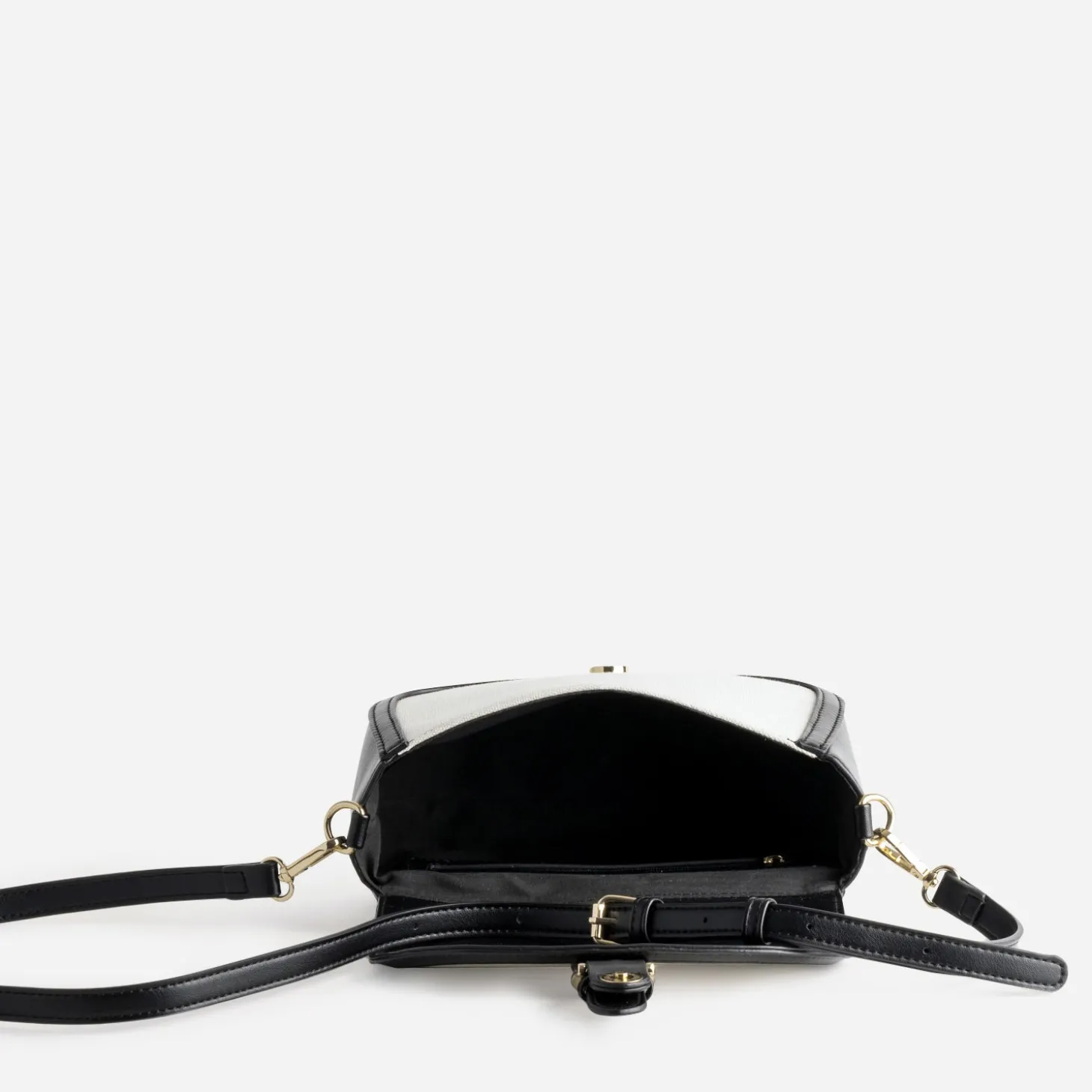 Sac à main bi-matière noir et textile beige