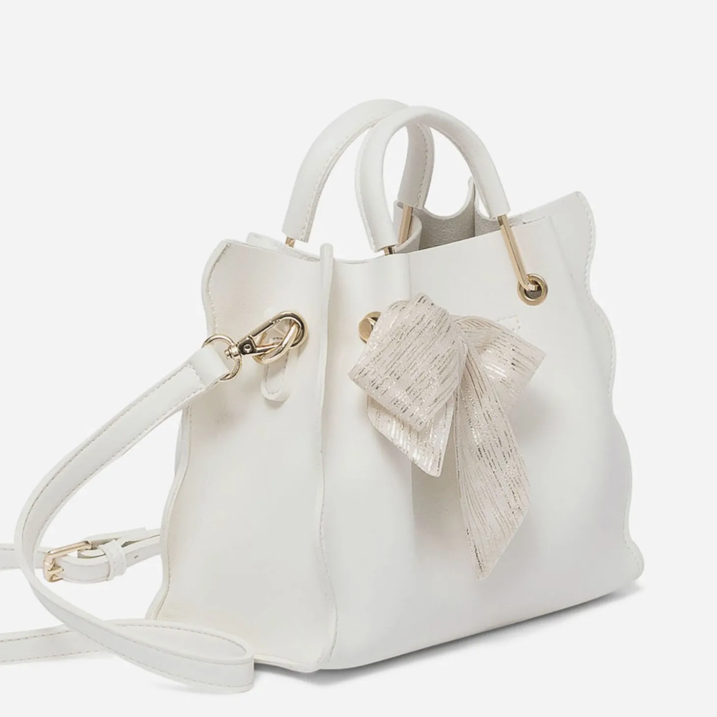 Sac à main blanc à ruban or