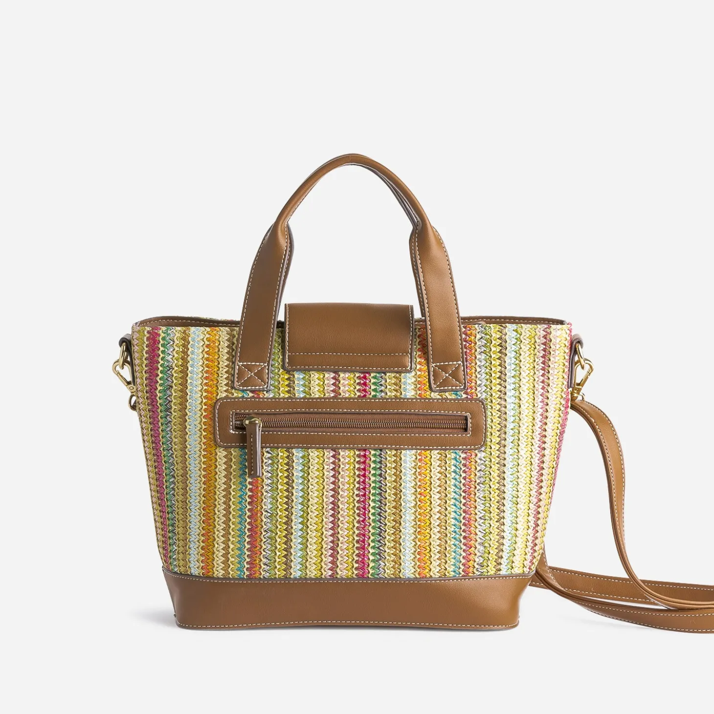 Sac à main camel et tressage multicolore