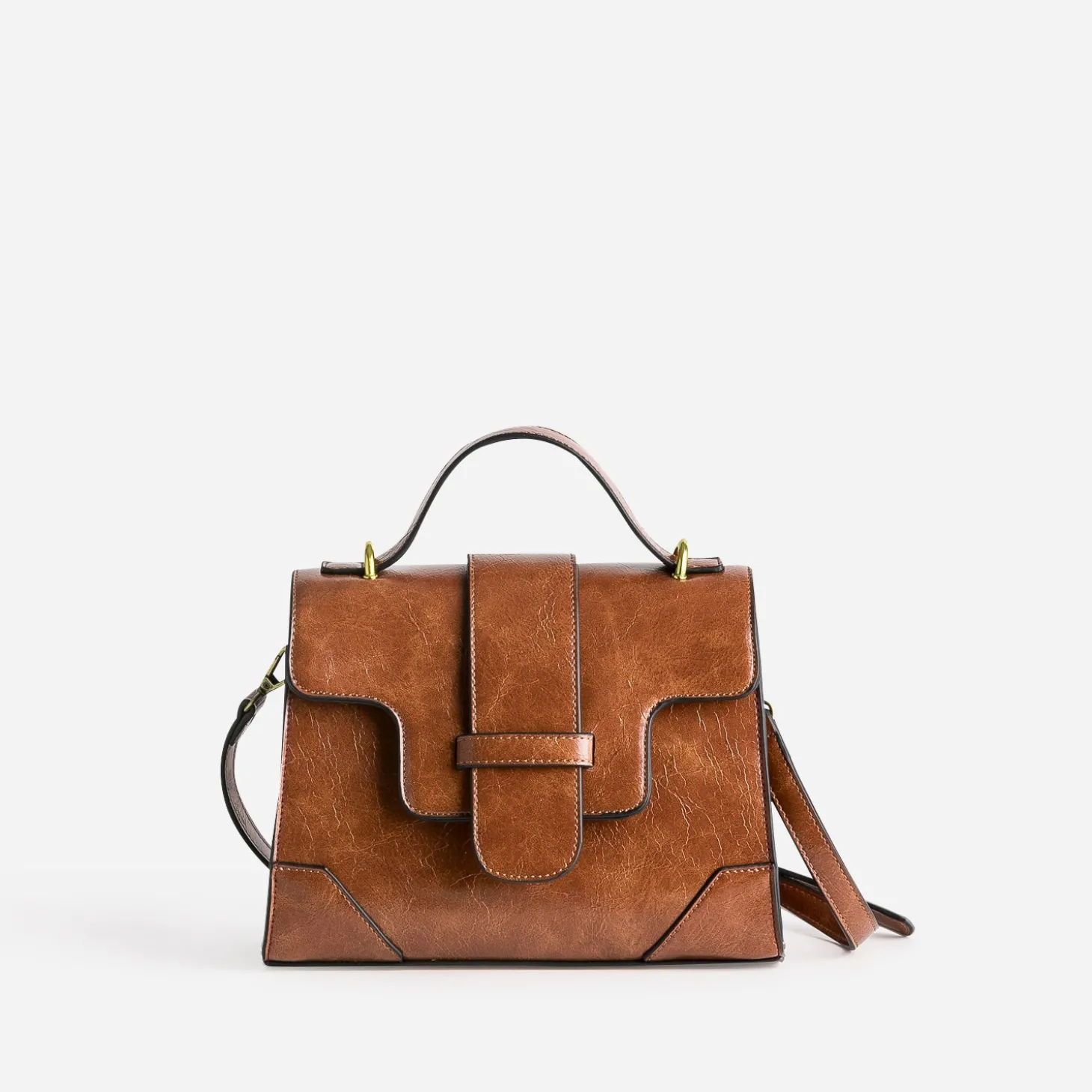 Sac à main cognac forme trapèze
