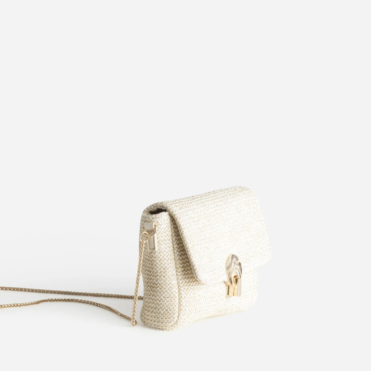 Sac à main écru tressé détails dorés