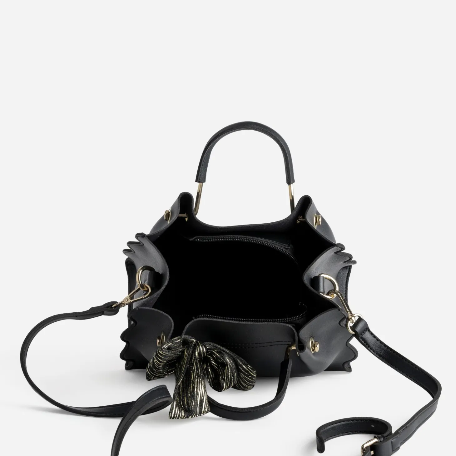 Sac à main noir à ruban imprimé
