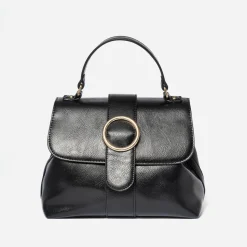 Sac à main noir avec boucle ronde métal
