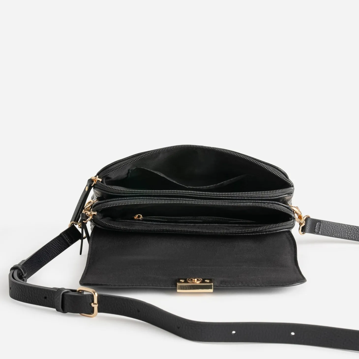 Sac à main noir double compartiment zippé