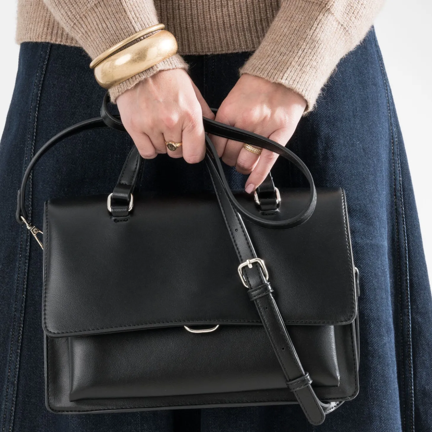 Sac à main noir double porté