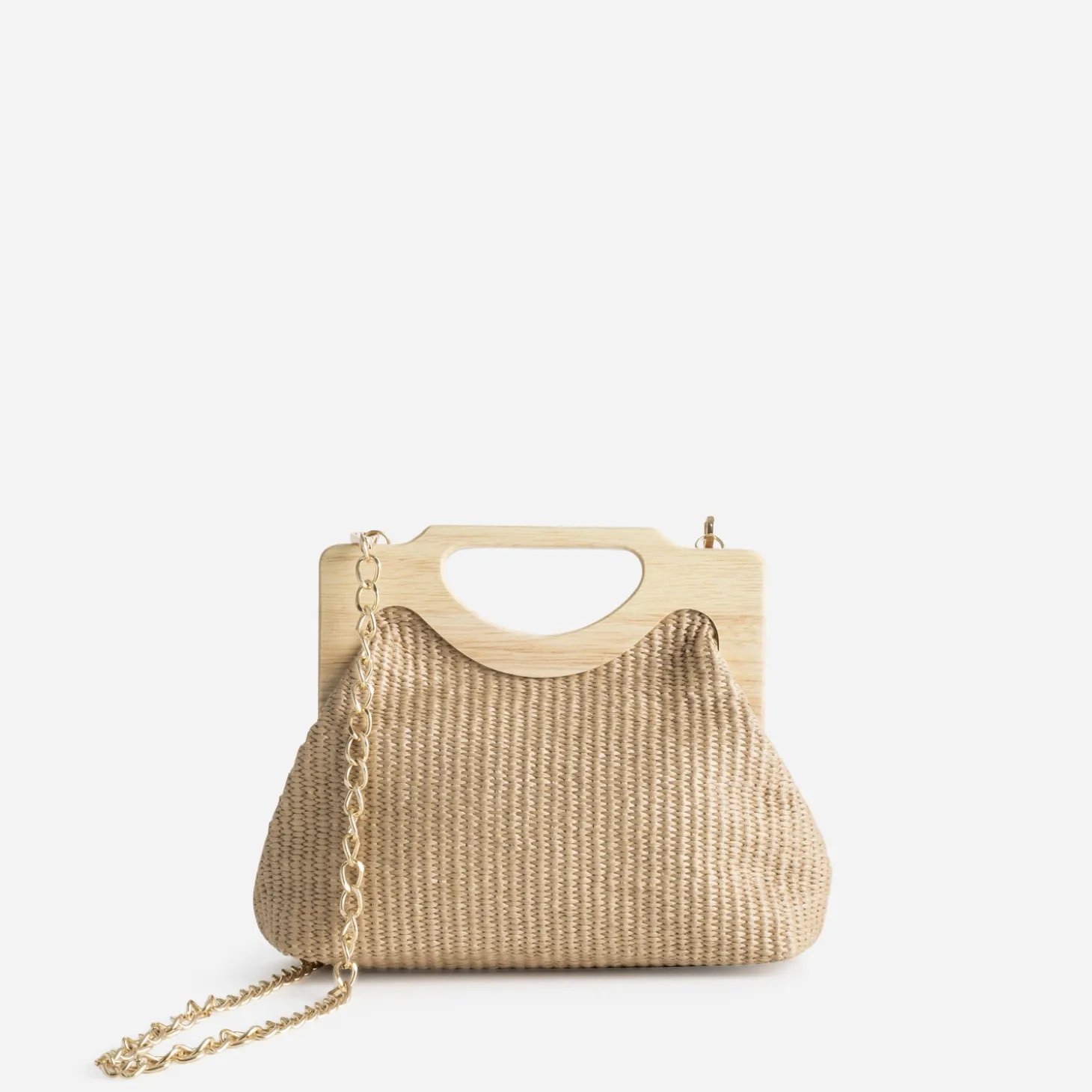 Sac à main TEXTO beige anses bois
