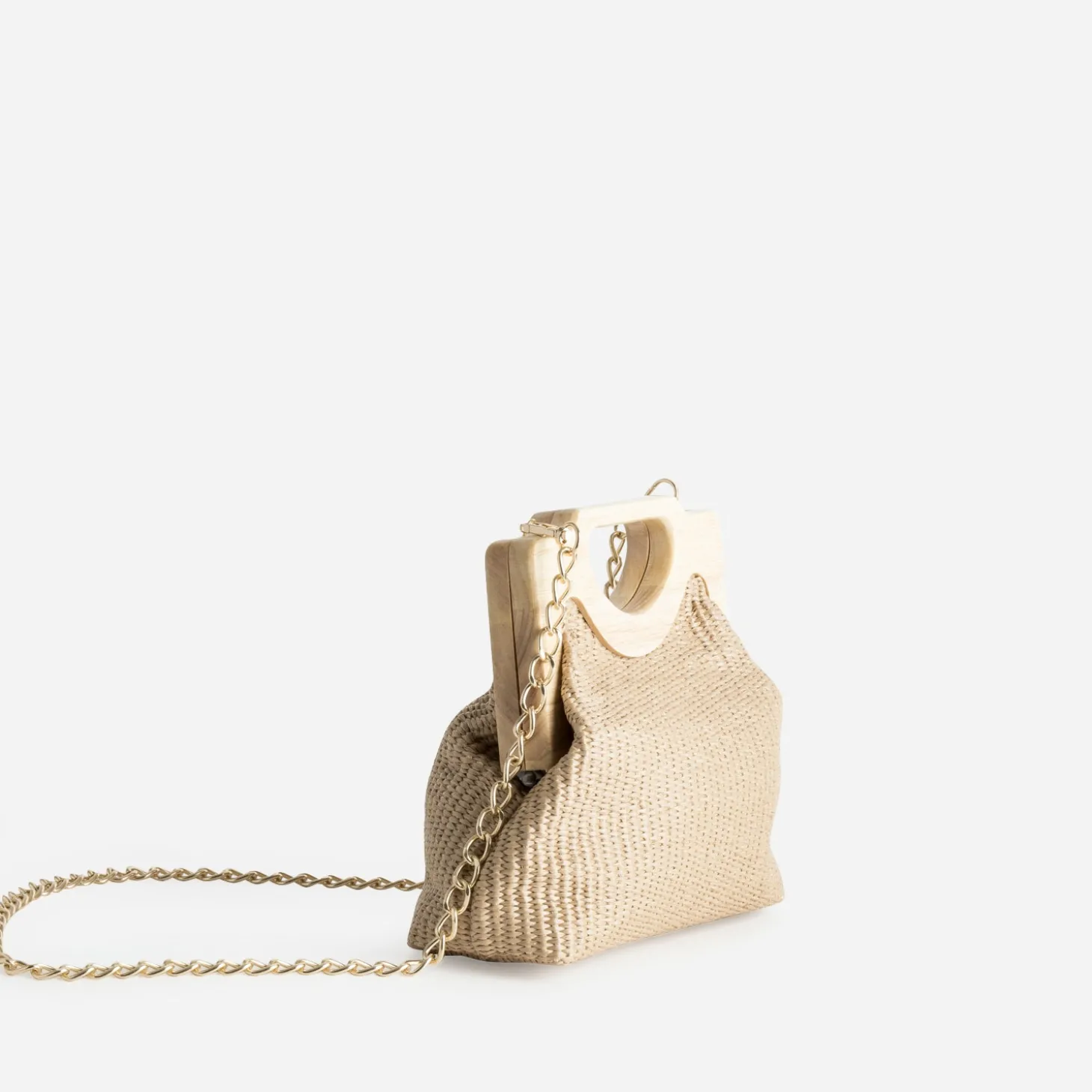 Sac à main TEXTO beige anses bois