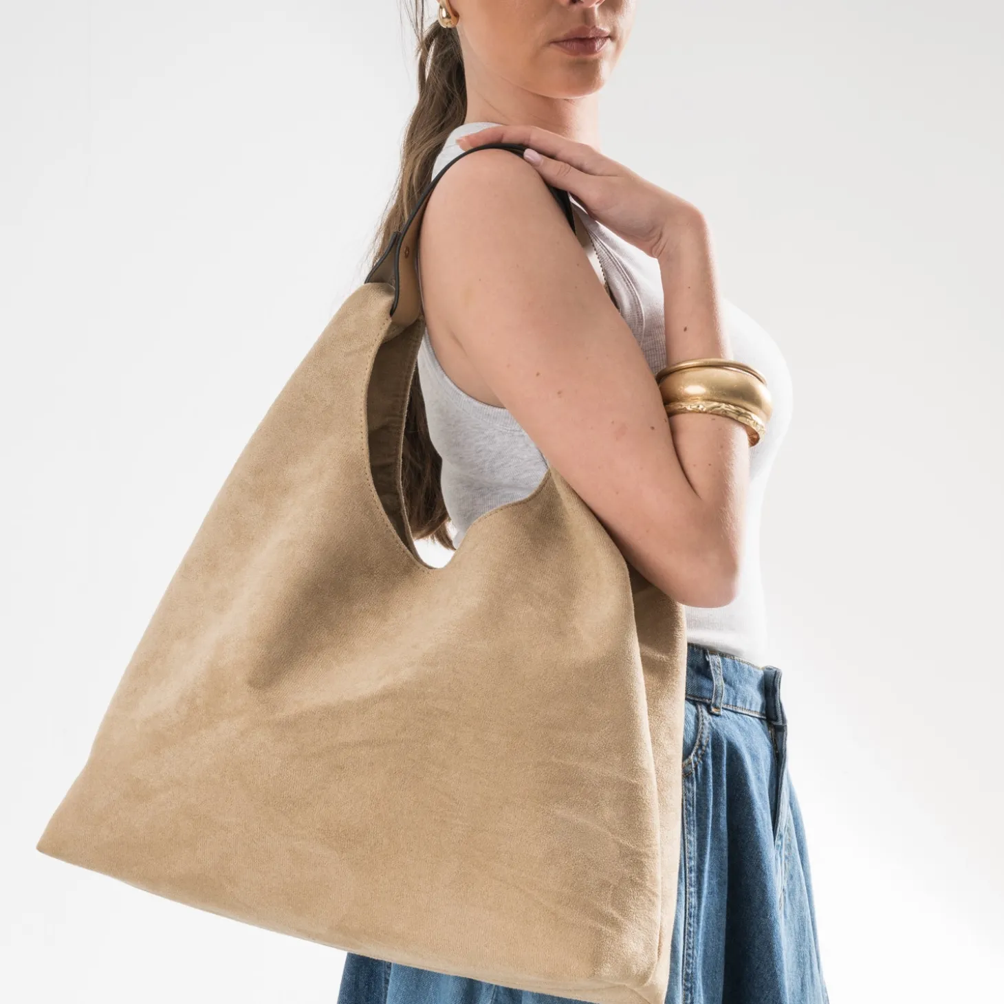 Sac à main TEXTO beige suedé