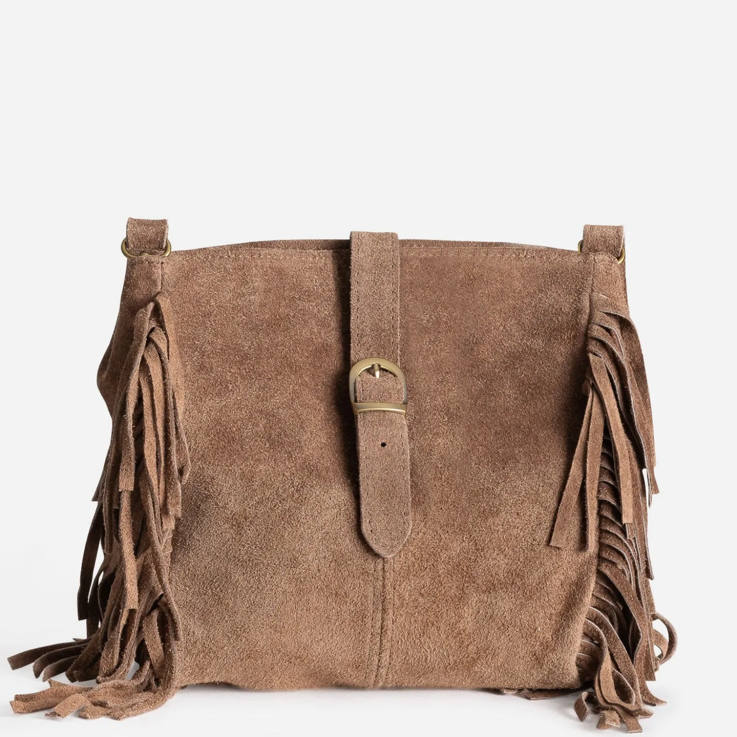 Sac à main TEXTO taupe cuir velours à franges