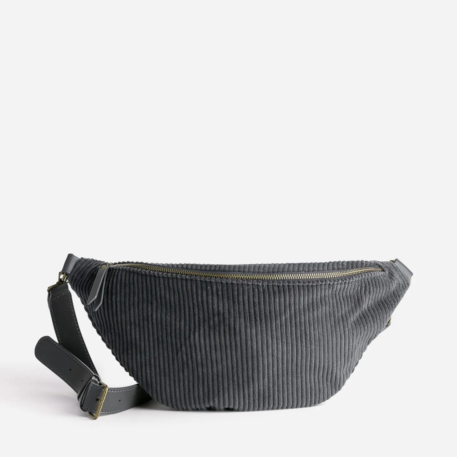 Sac banane gris velours côtelé