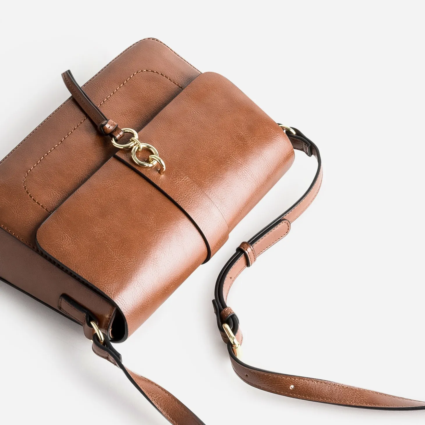 Sac bandoulière cognac avec double anneaux