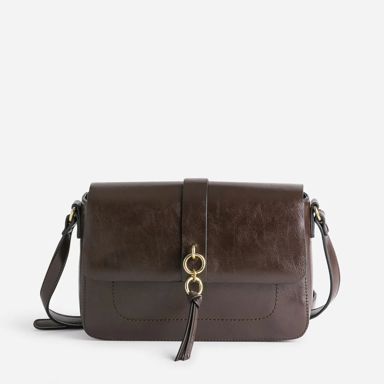 Sac bandoulière marron avec double anneaux