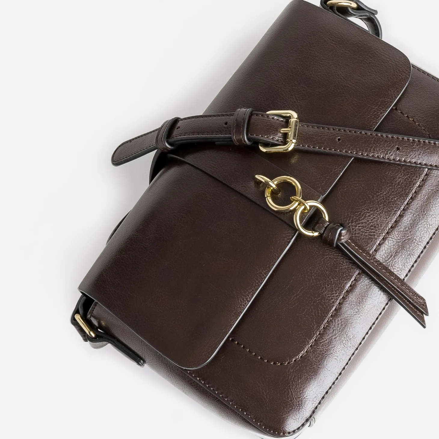 Sac bandoulière marron avec double anneaux