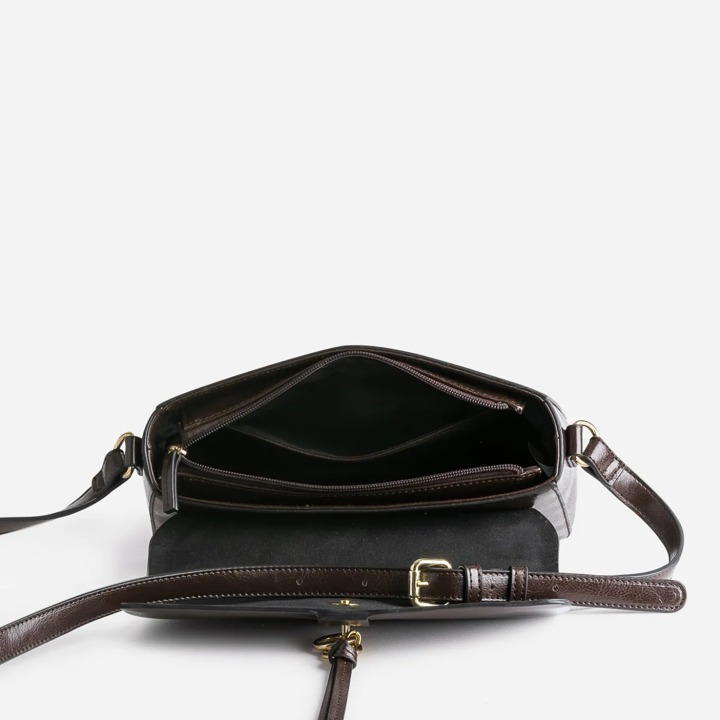 Sac bandoulière marron avec double anneaux