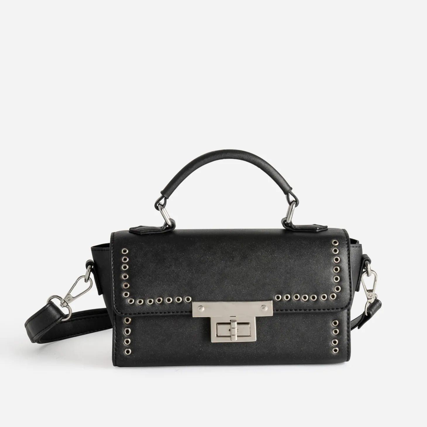 Sac bandoulière noir métalleries argentées