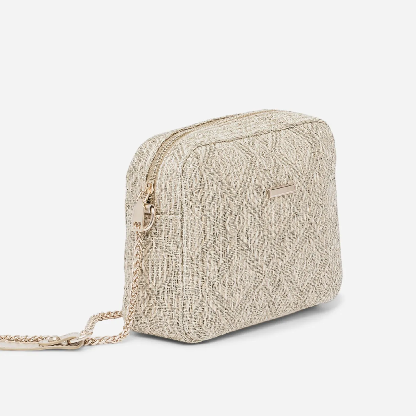 Sac bandoulière paille beige brodé or