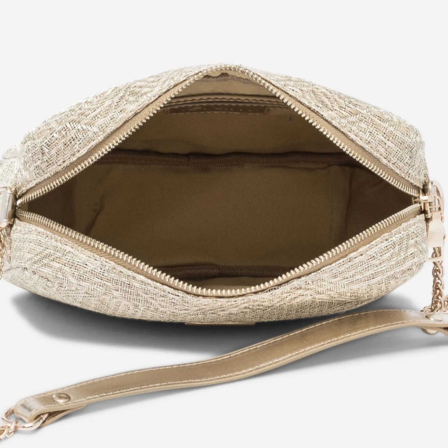 Sac bandoulière paille beige brodé or