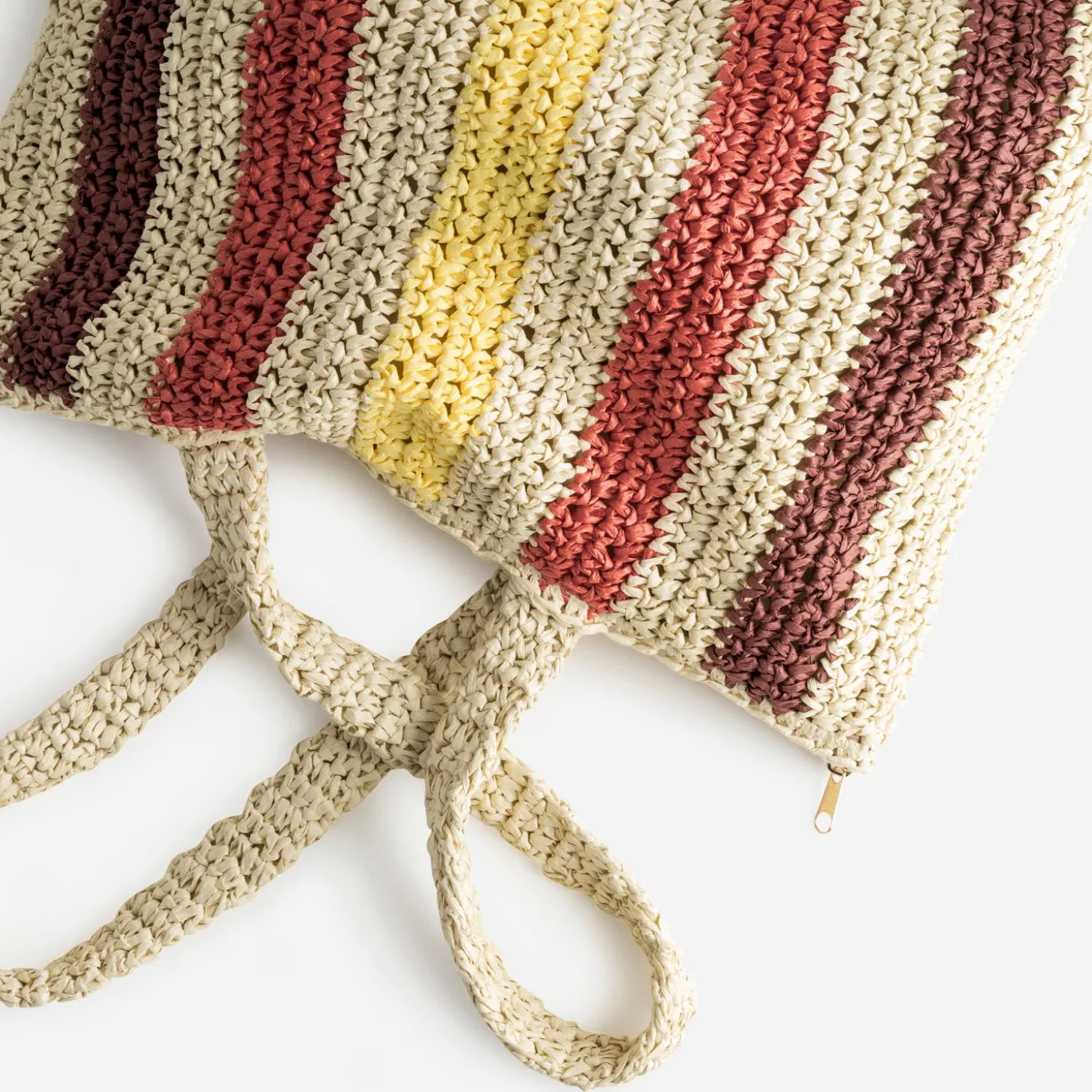 Sac beige paille papier motif rayures