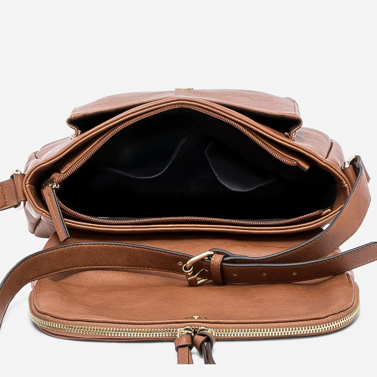 Sac besace camel avec rabat zippé