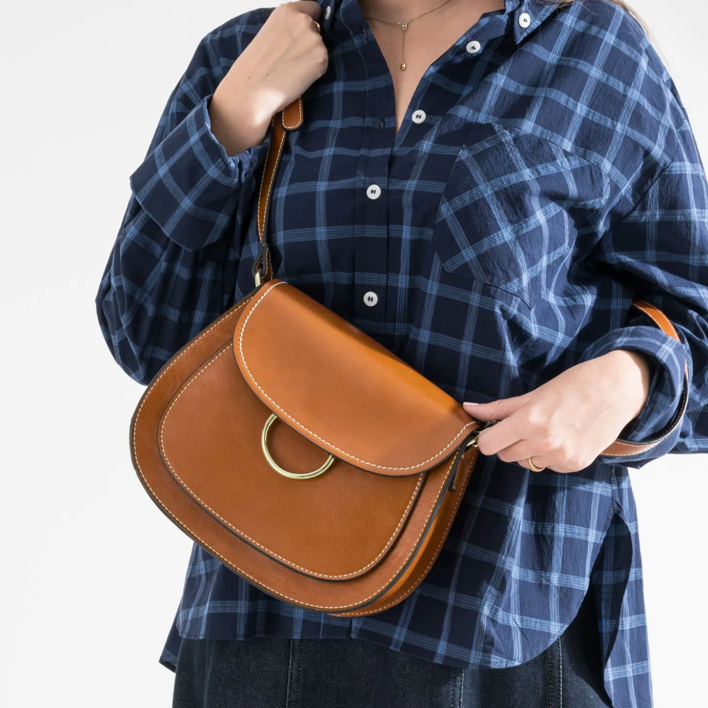 Sac besace cognac