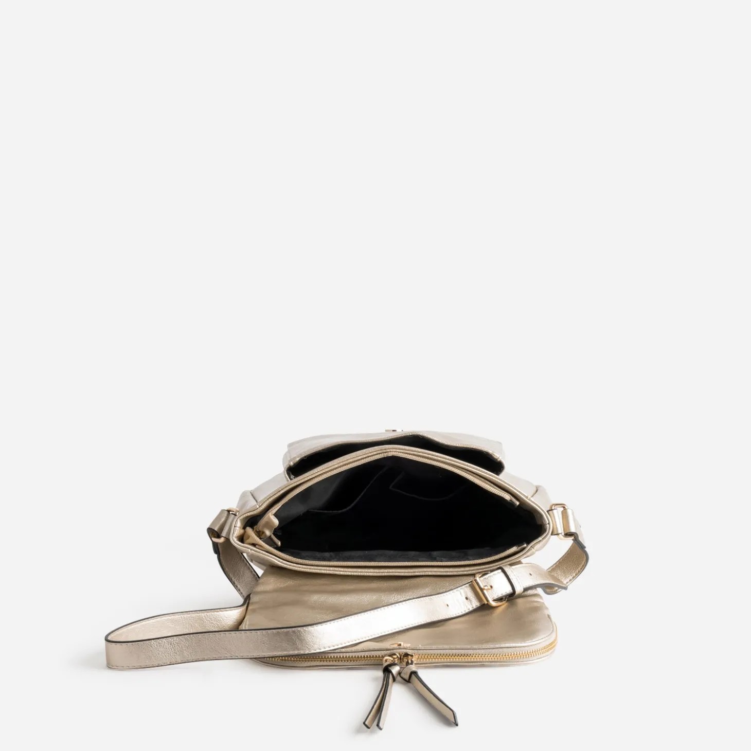 Sac besace doré avec rabat zippé