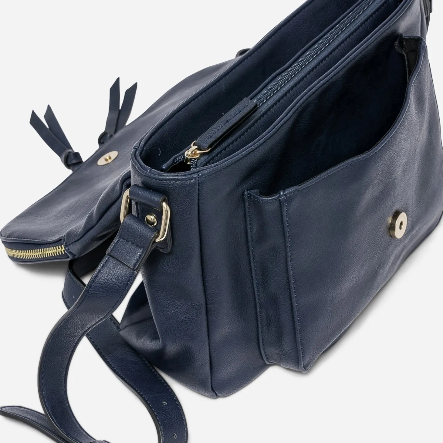 Sac besace marine avec rabat zippé