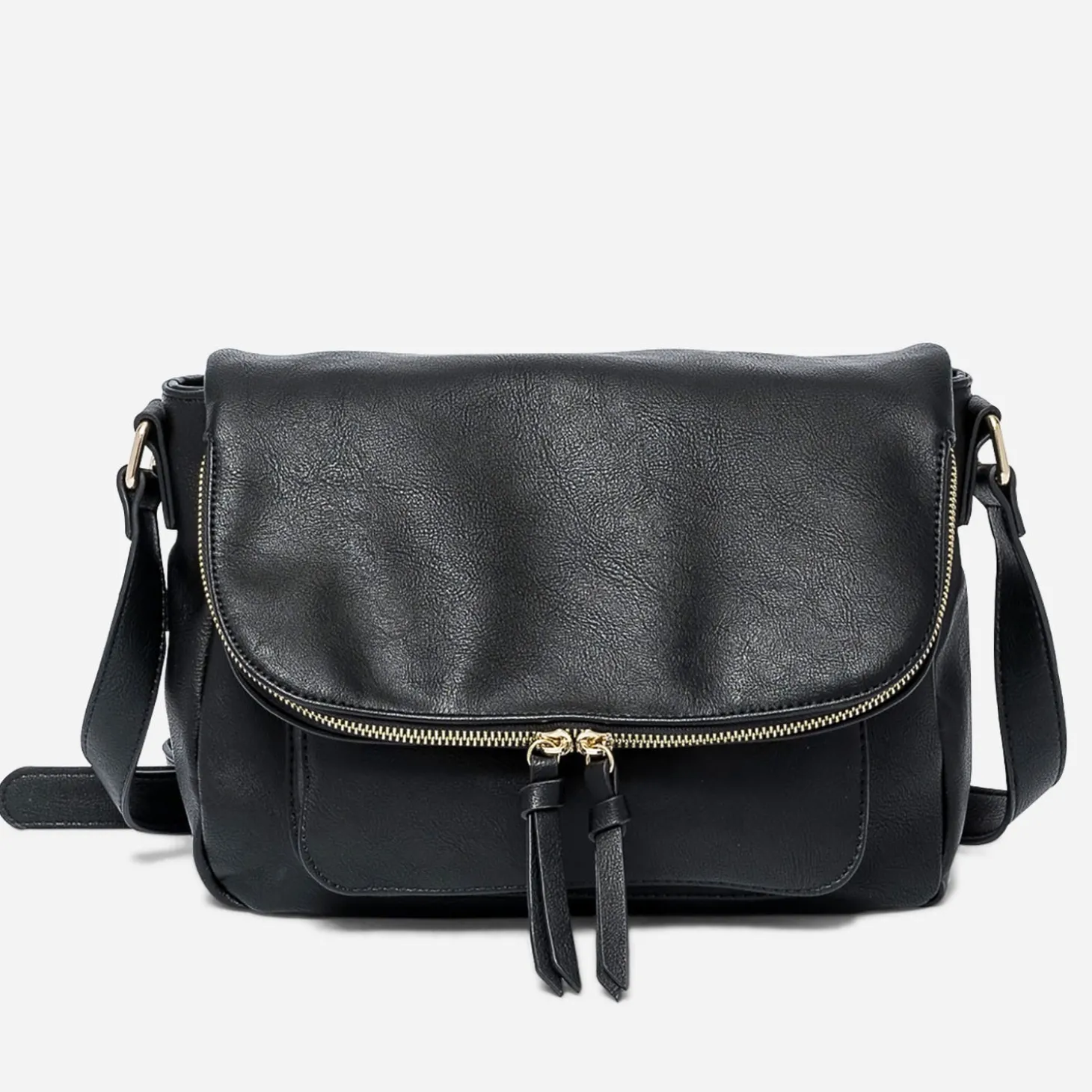 Sac besace noir avec rabat zippé