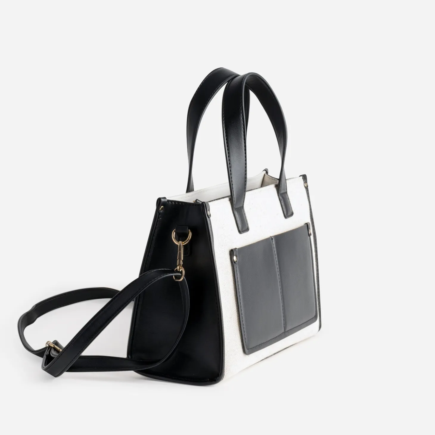 Sac cabas beige et noir bi-matière