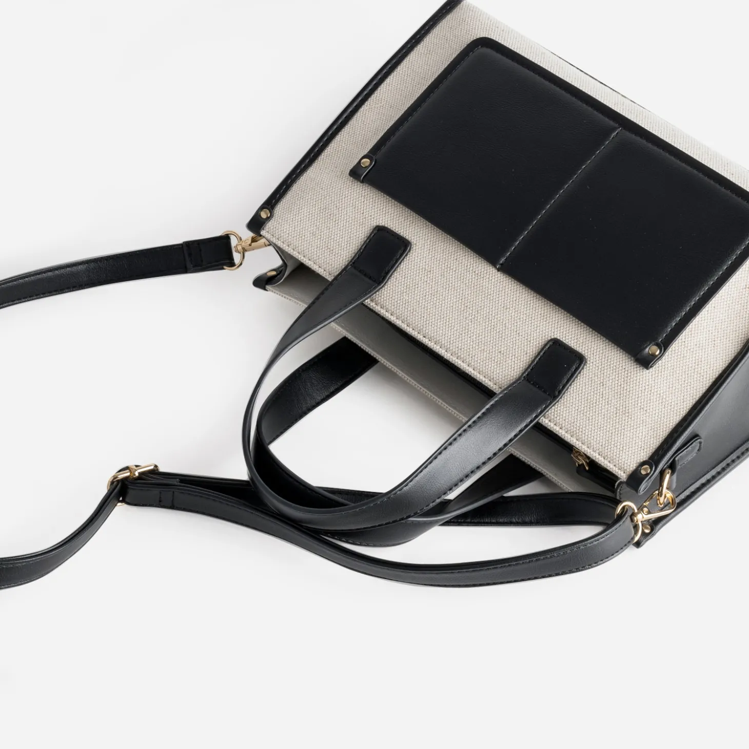 Sac cabas beige et noir bi-matière
