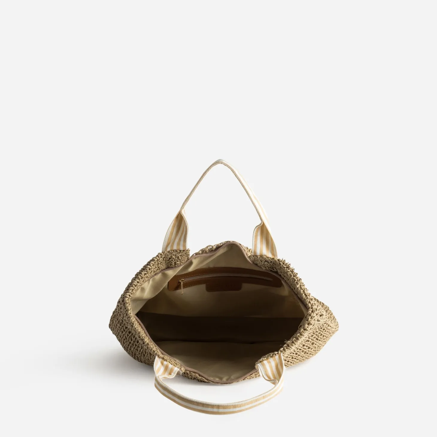 Sac cabas beige paille papier anses rayées