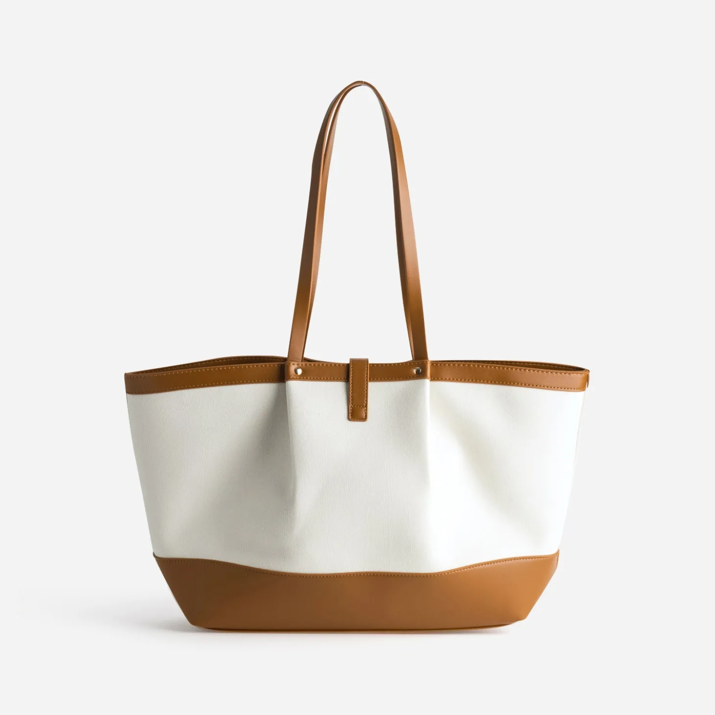 Sac cabas beige toile bi-matière cognac