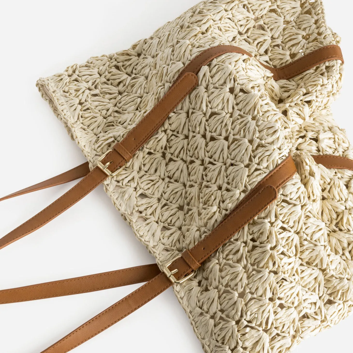 Sac cabas beige tressé