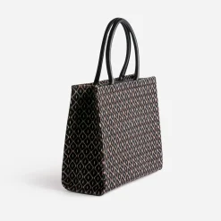 Sac cabas noir en textile à motif graphique