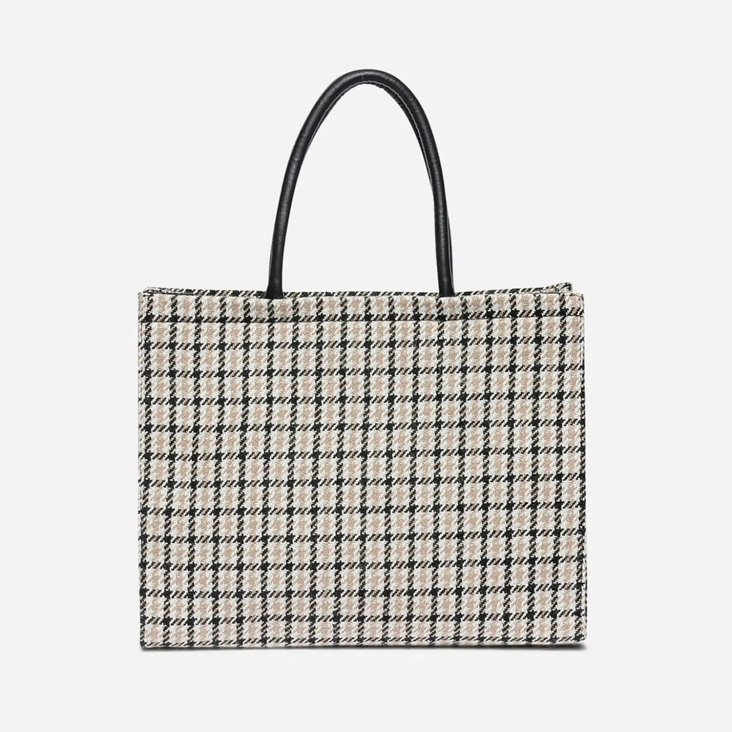Sac cabas TEXTO beige, écru et noir à carreaux