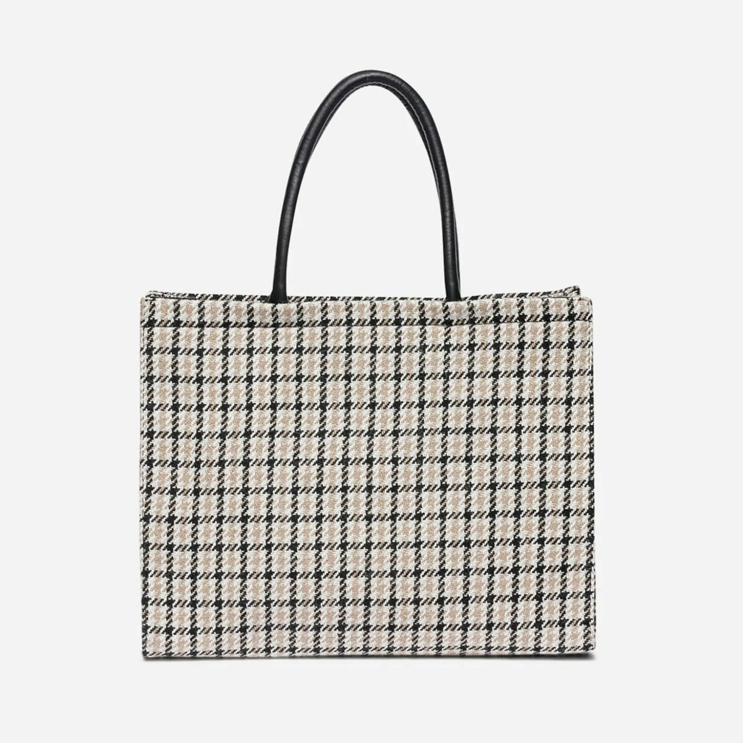 Sac cabas TEXTO beige, écru et noir à carreaux
