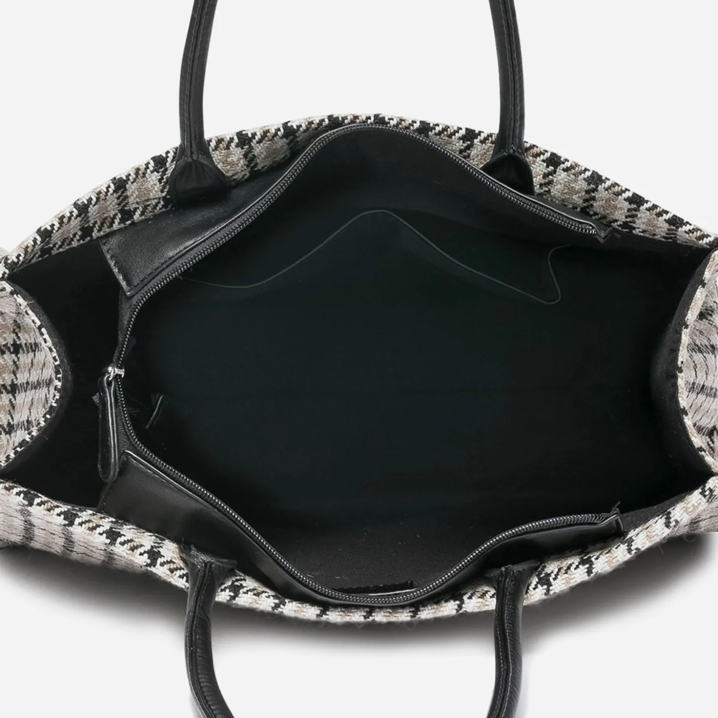 Sac cabas TEXTO beige, écru et noir à carreaux