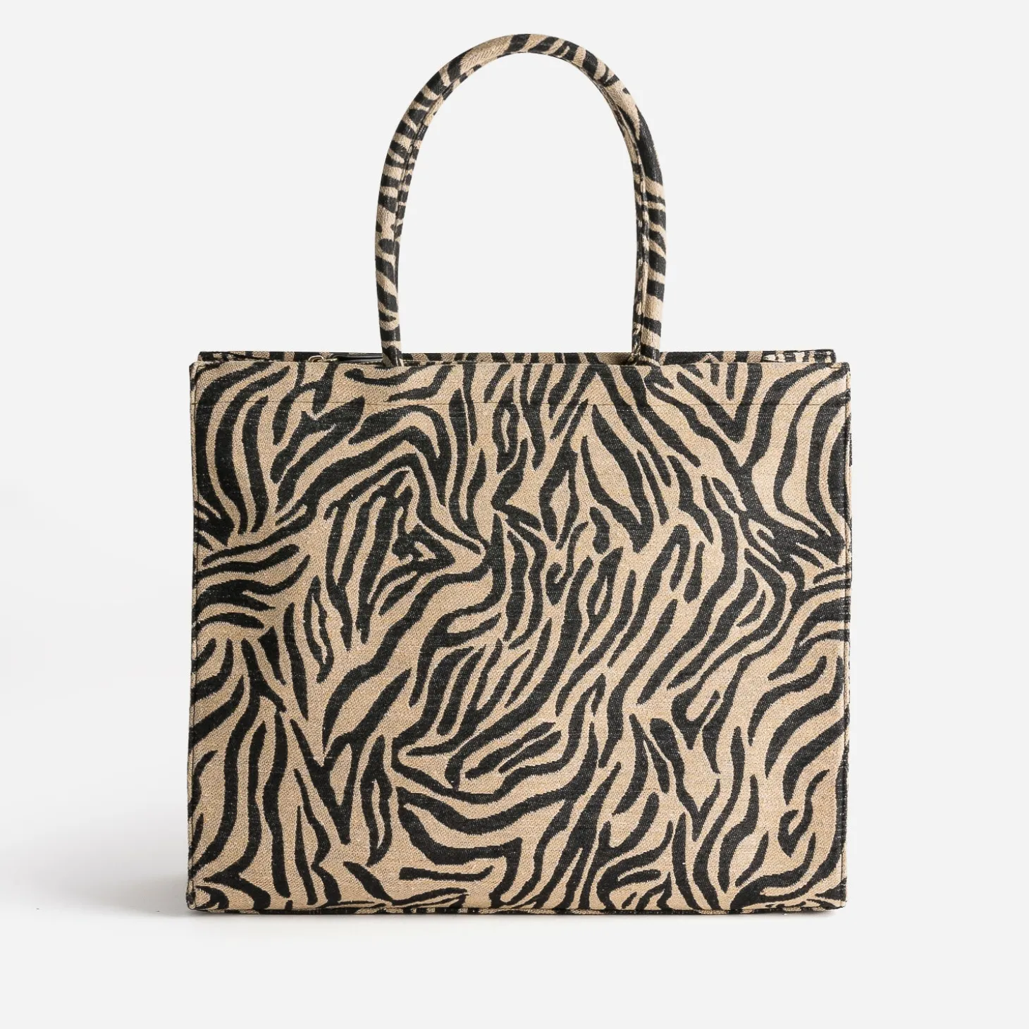 Sac cabas TEXTO beige foncé à motif zébré
