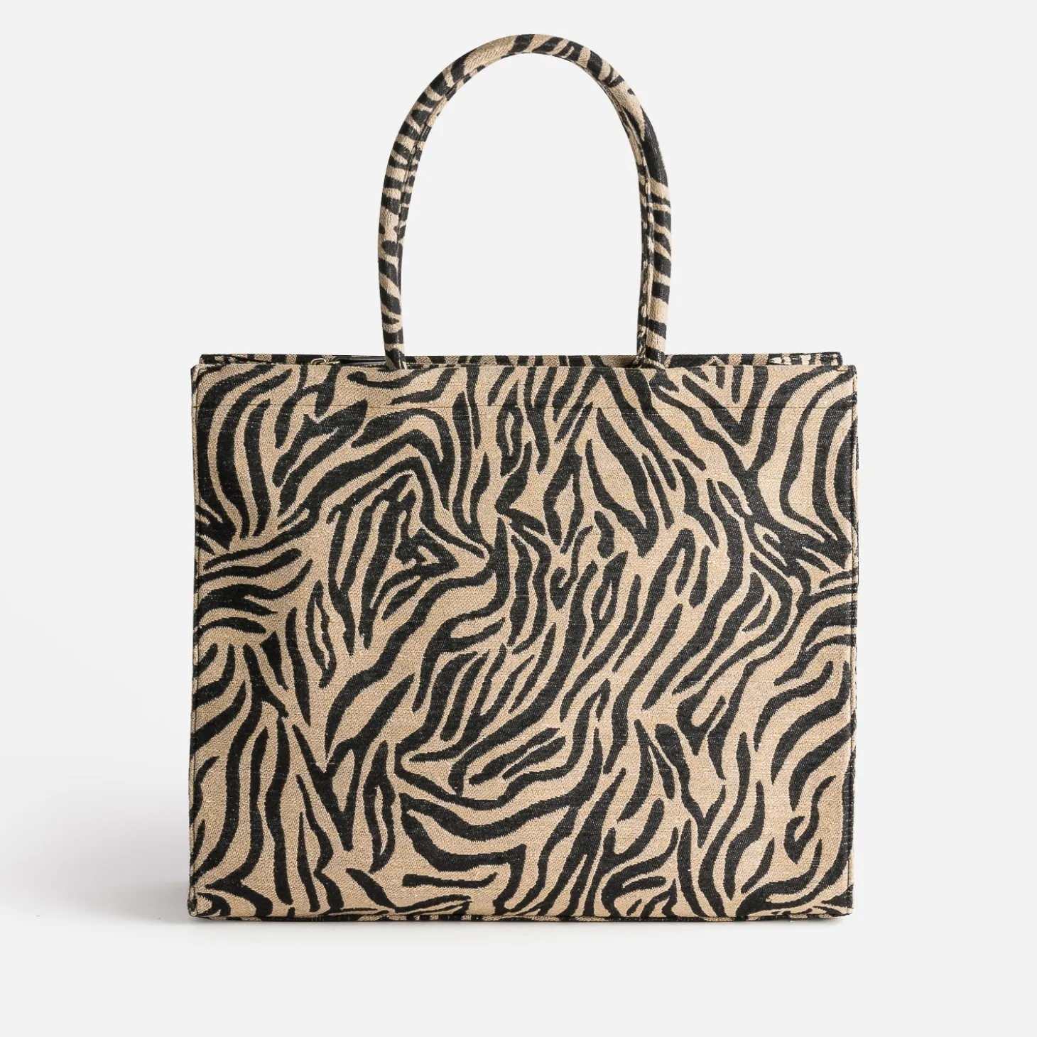 Sac cabas TEXTO beige foncé à motif zébré