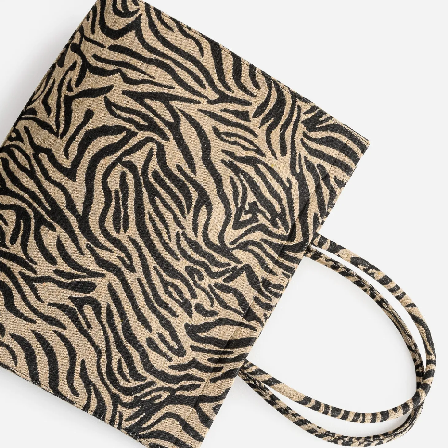 Sac cabas TEXTO beige foncé à motif zébré