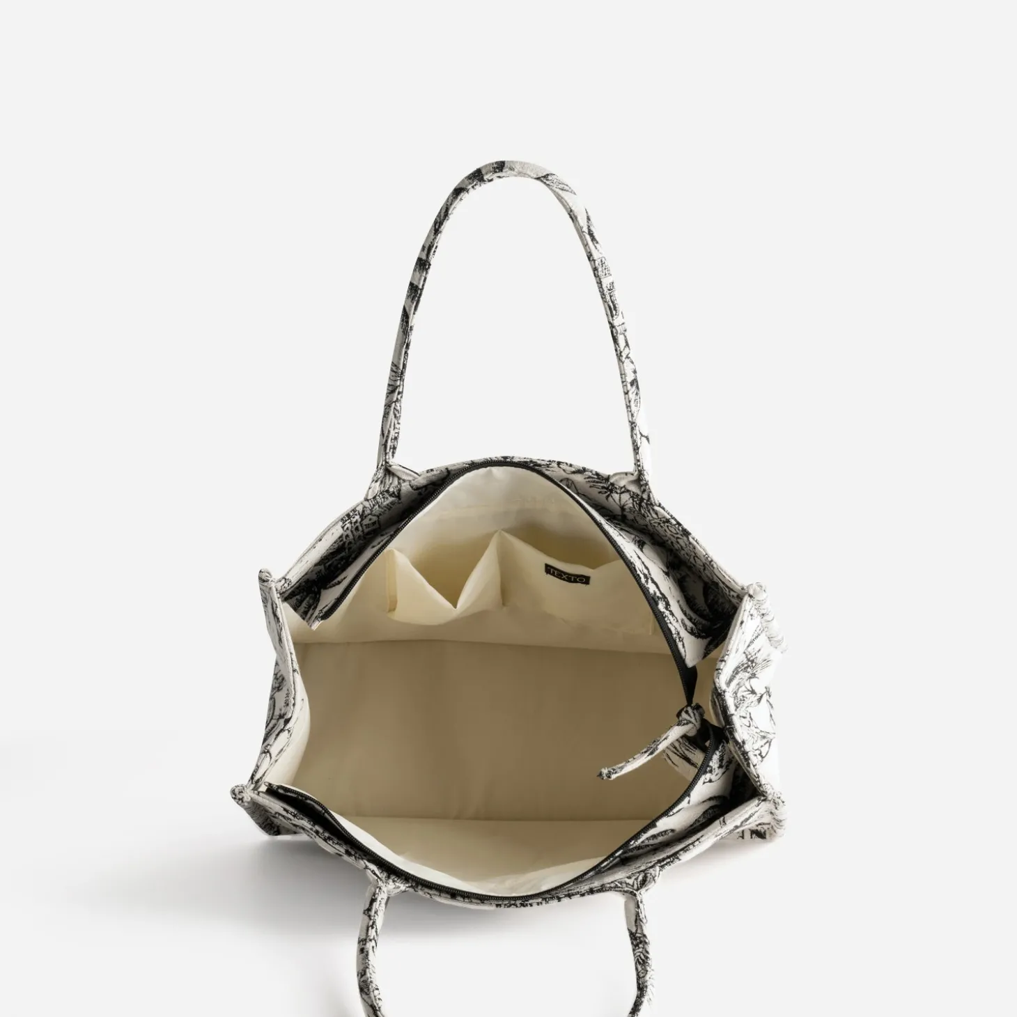 Sac cabas TEXTO beige jacquard motif villages