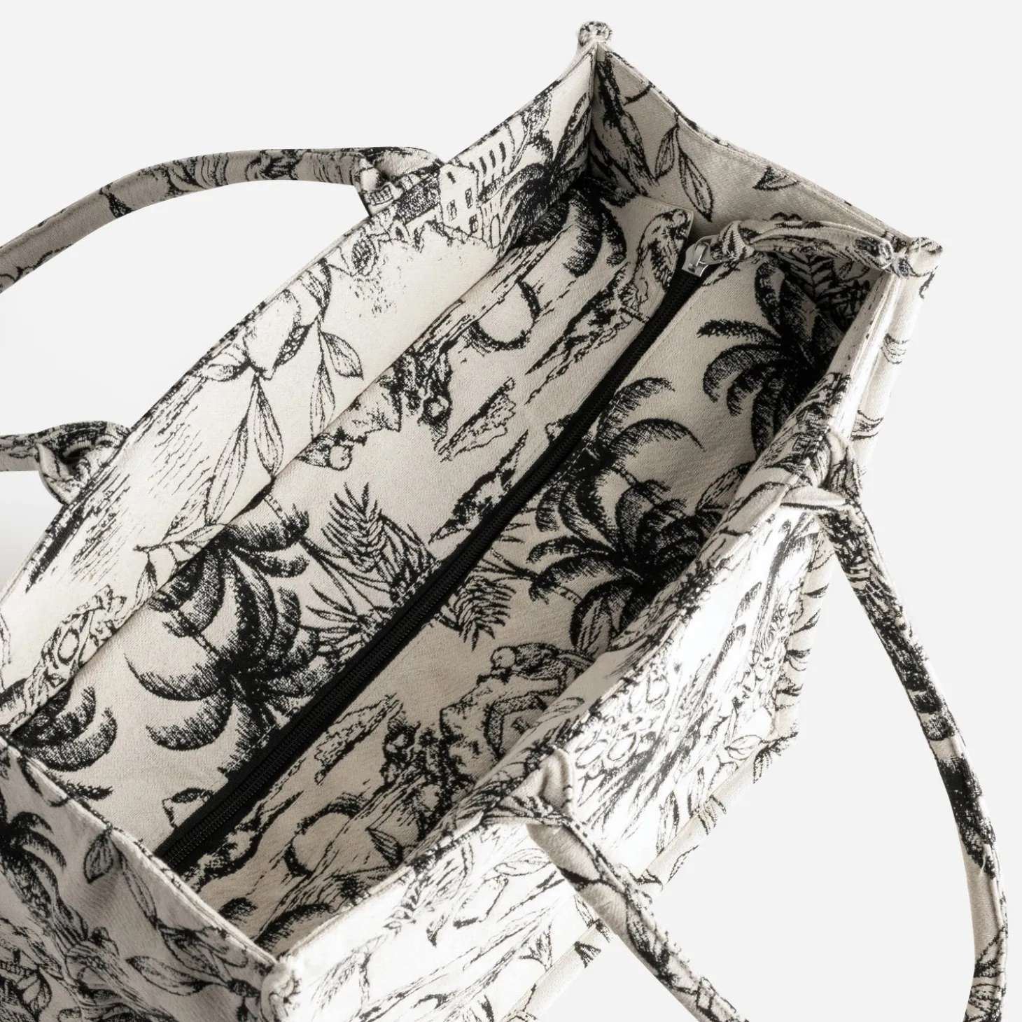 Sac cabas TEXTO beige jacquard motif villages