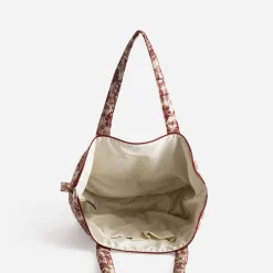 Sac cabas TEXTO beige motif floral rouge